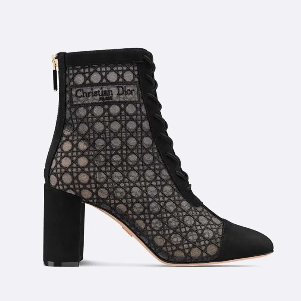 Dior Naughtily-D Heeled Ankle Boot Transparent Mesh Embroidered with Black for Women