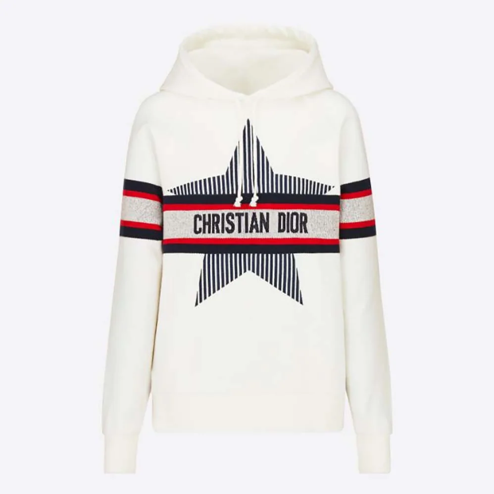 Dior Dioralps Hooded Sweatshirt White Three-Tone Dior Star Cotton Jersey for Women Dior Dioralps Hooded Sweatshirt White Three-Tone Dior Star Cotton Jersey for Women