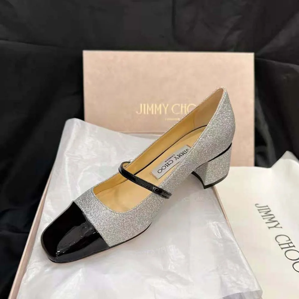 Jimmy Choo Elisa 45 Silver Glitter and Patent Pumps for Women