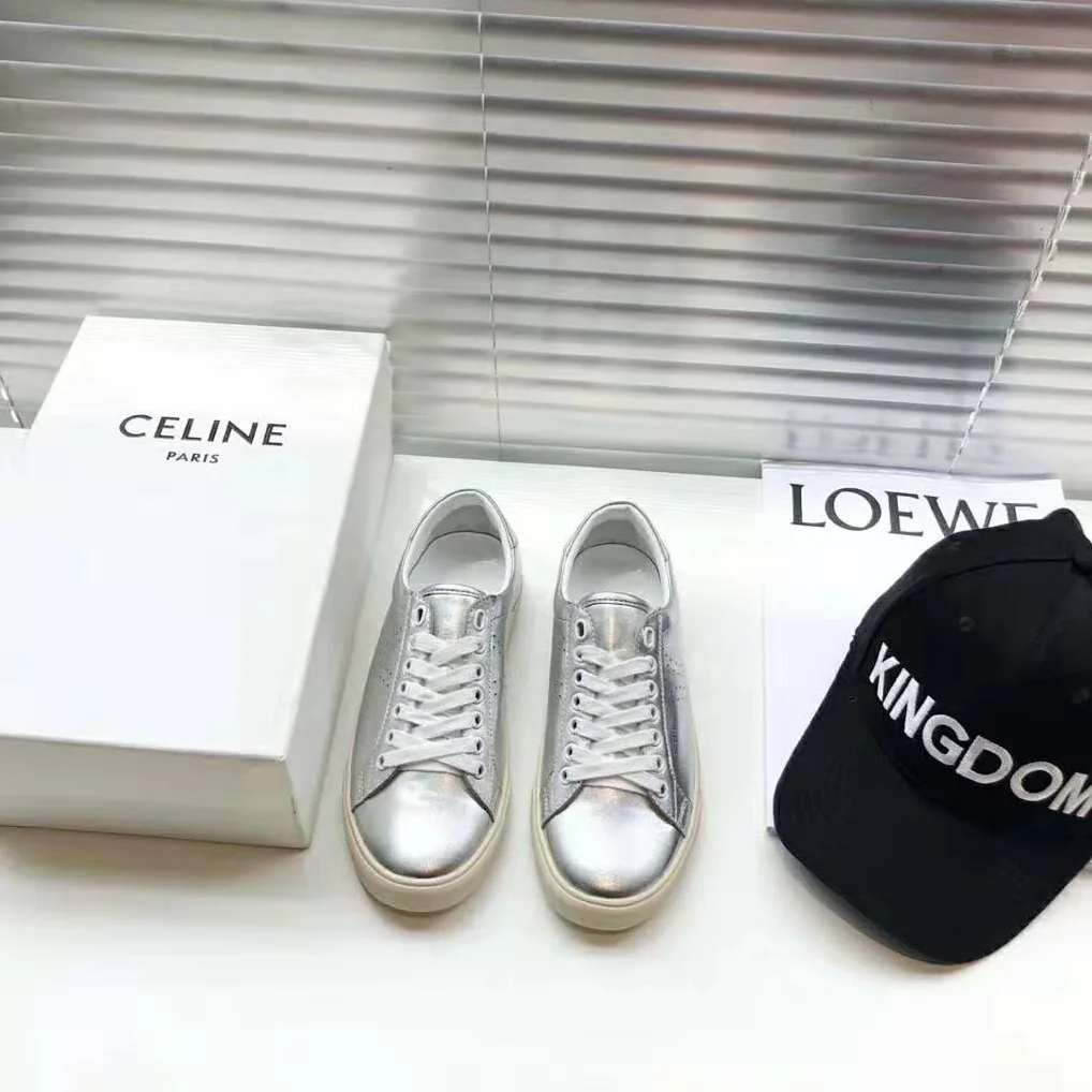 Celine Celine Triomphe Low Lace Up Sneaker Calfskin for Women in Silver