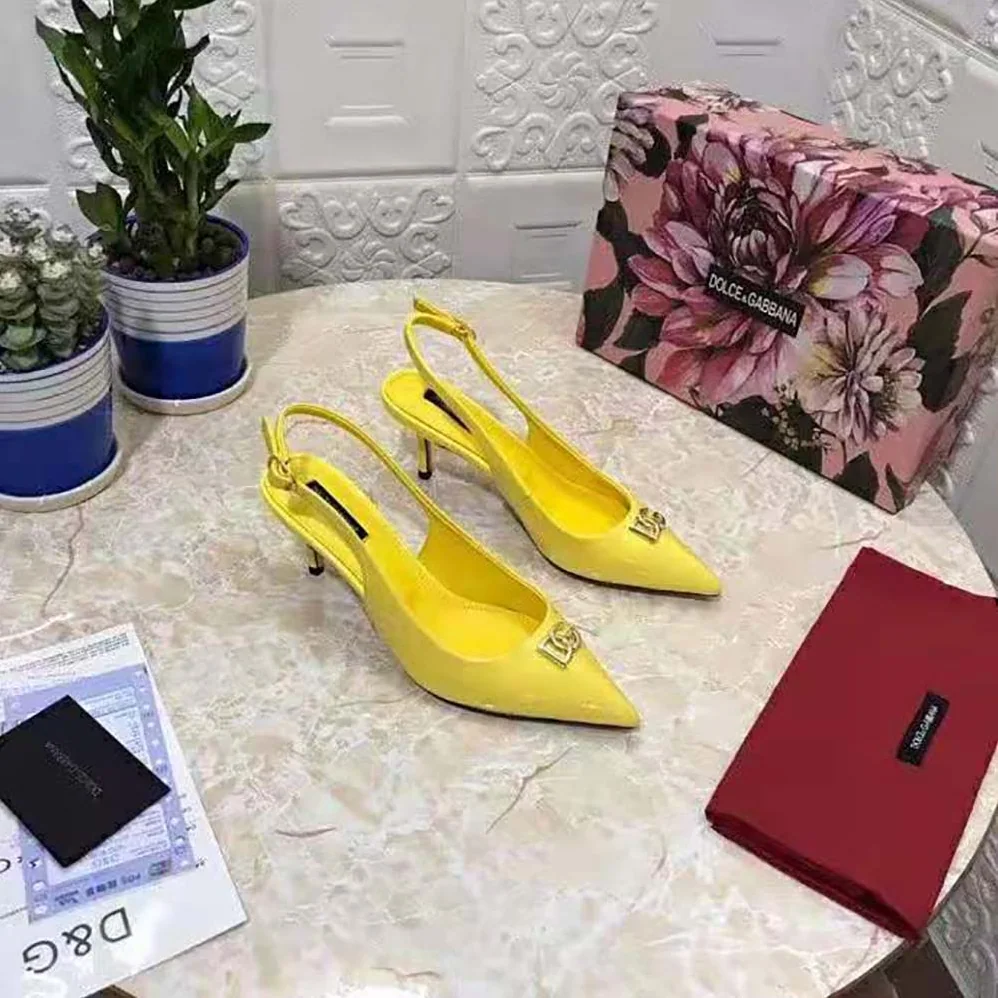 Dolce Gabbana D&G Patent Leather Slingbacks with DG Logo for Women Dolce Gabbana D&G Patent Leather Slingbacks with DG Logo for Women