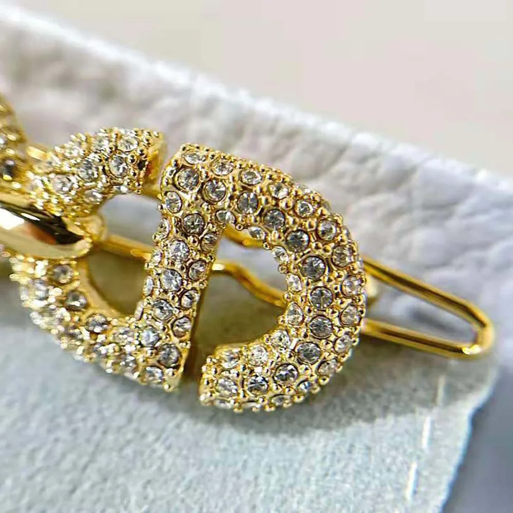 Dior CD Navy Barrette Gold-Finish Metal and White Crystals for Women
