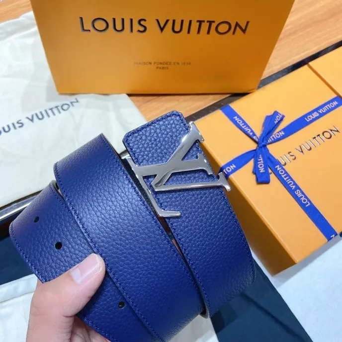 Louis Vuitton Silver Tone Buckle LV Iconic Belt Dark Blue
