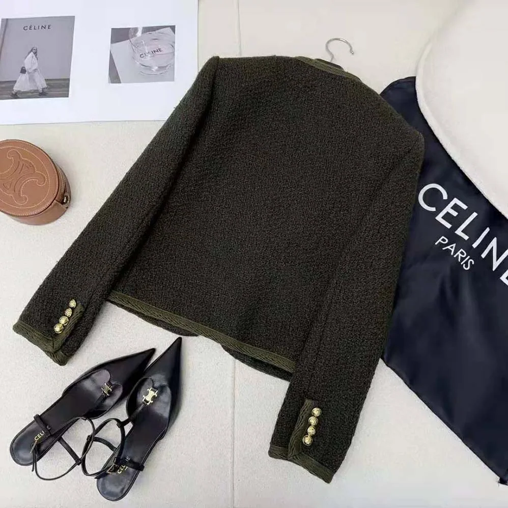 Celine Chelsea Jacket in Bouclette Natté for Women in Green