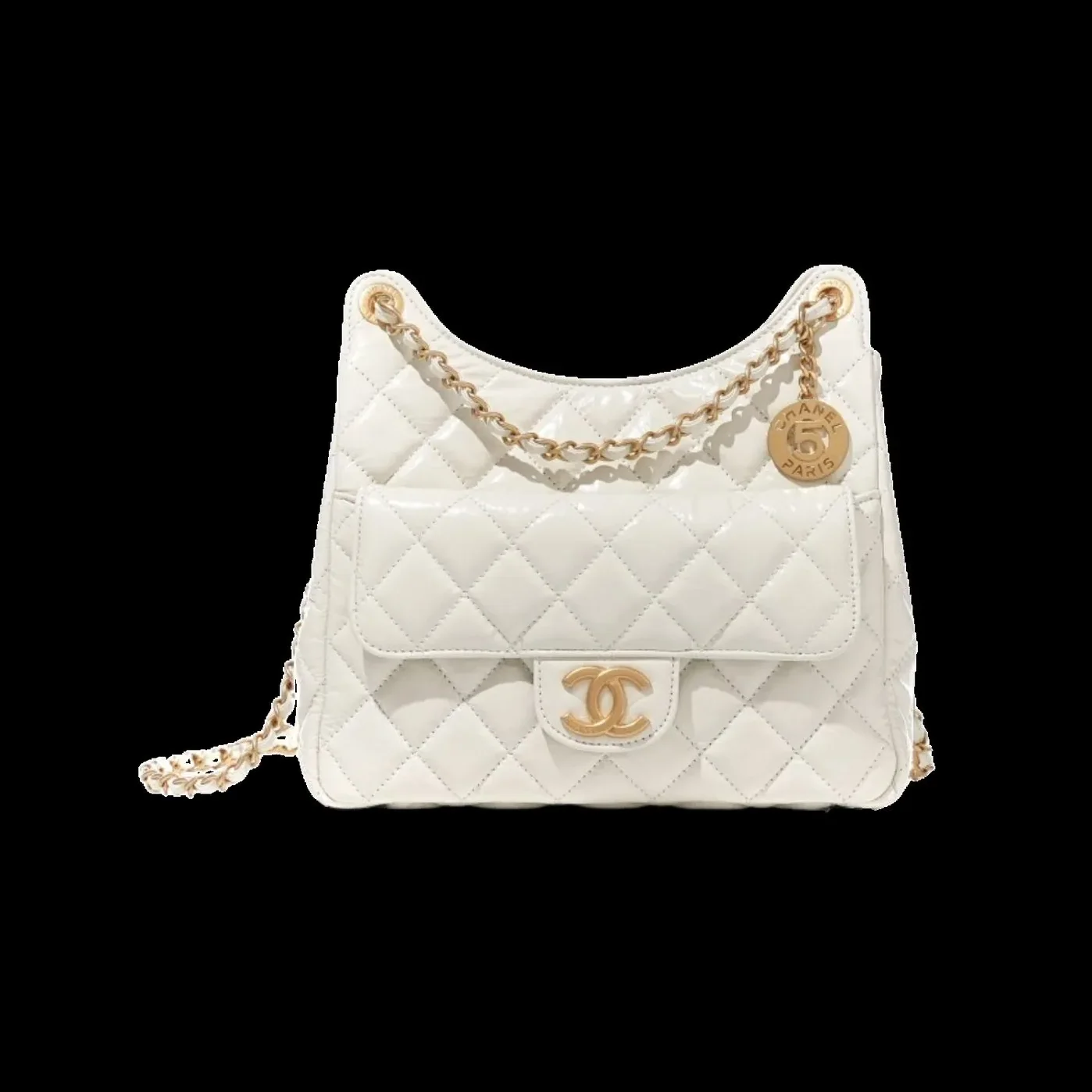 Chanel CC Hobo Medium Bag in White Gold Hardware