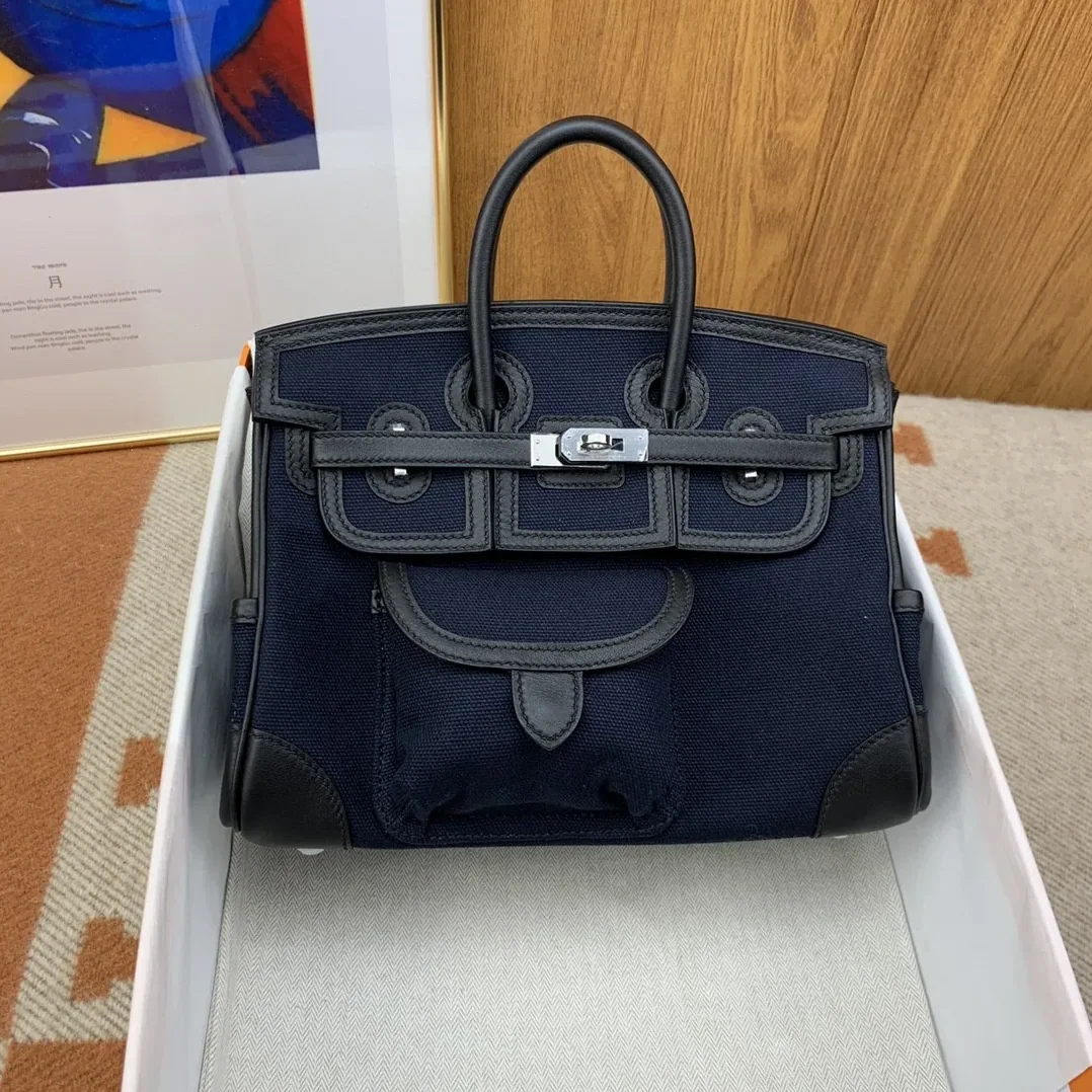 Hermes Birkin Cargo 25 Top Handle Bag in Dark Blue Silver Hardware