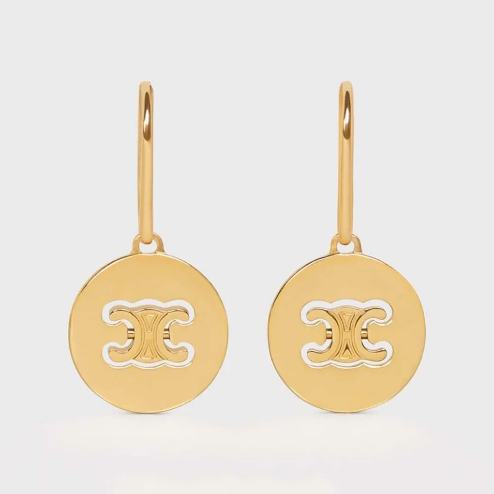 Celine Triomphe Swivel Earrings in Brass with Gold Finish for Women