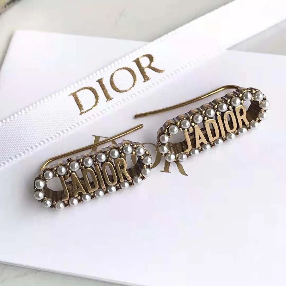 Dior J Adior Earrings Antique Gold-Finish Metal and White Resin Pearls for Women Dior J Adior Earrings Antique Gold-Finish Metal and White Resin Pearls for Women
