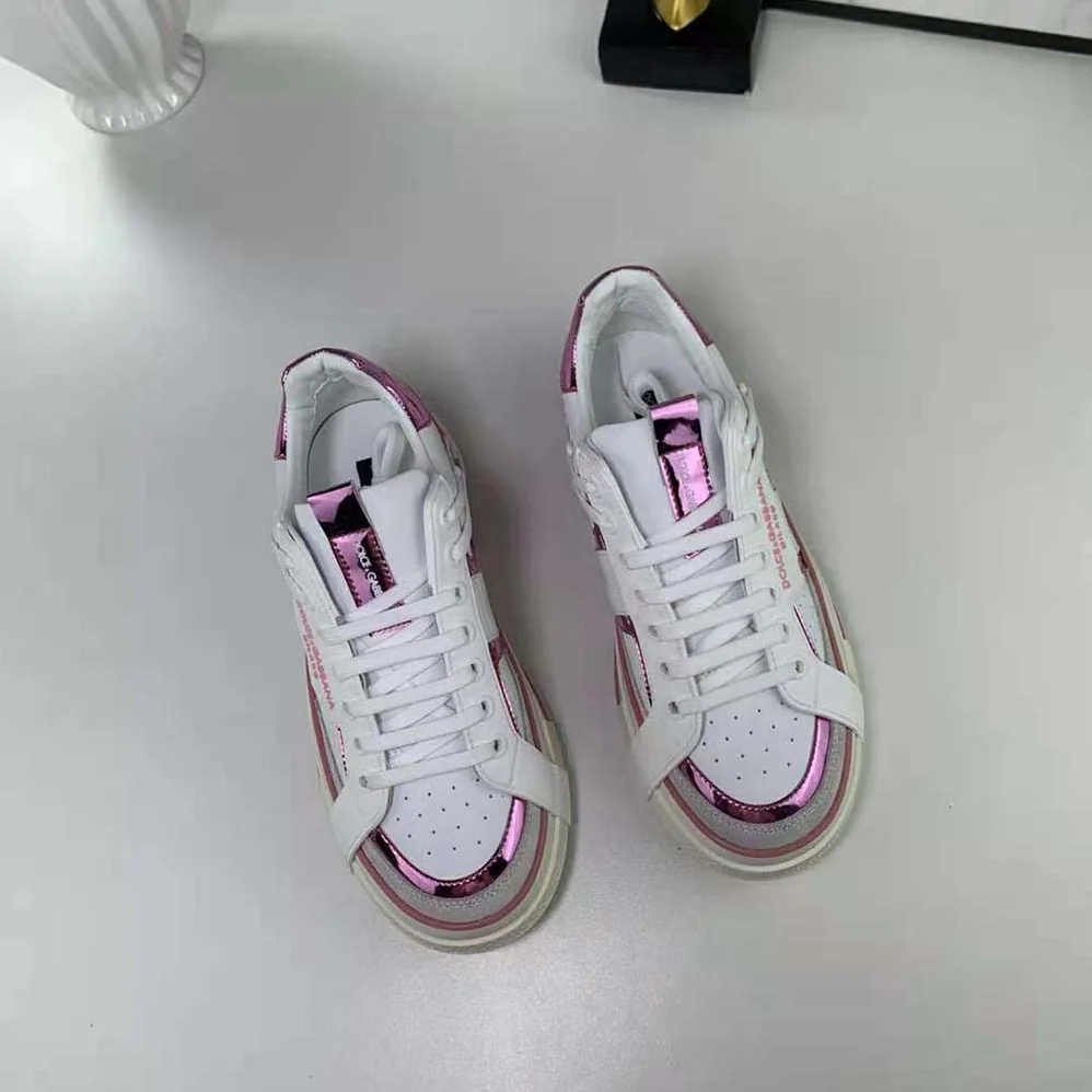 Dolce Gabbana D&G Calfskin 2.Zero Custom Sneakers with Contrasting Details for Women in Pink