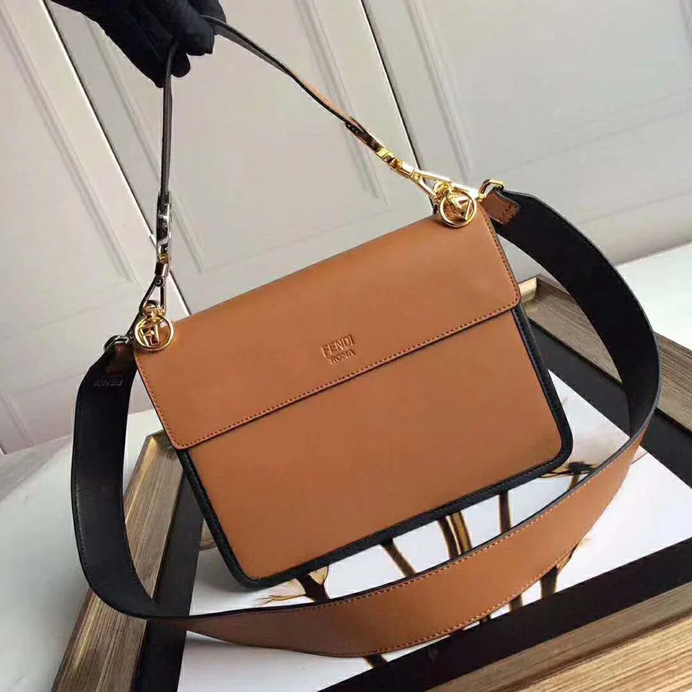 Fendi Kan I F Leather Bag in Calfskin Leather for Women in Brown Fendi Kan I F Leather Bag in Calfskin Leather for Women in Brown