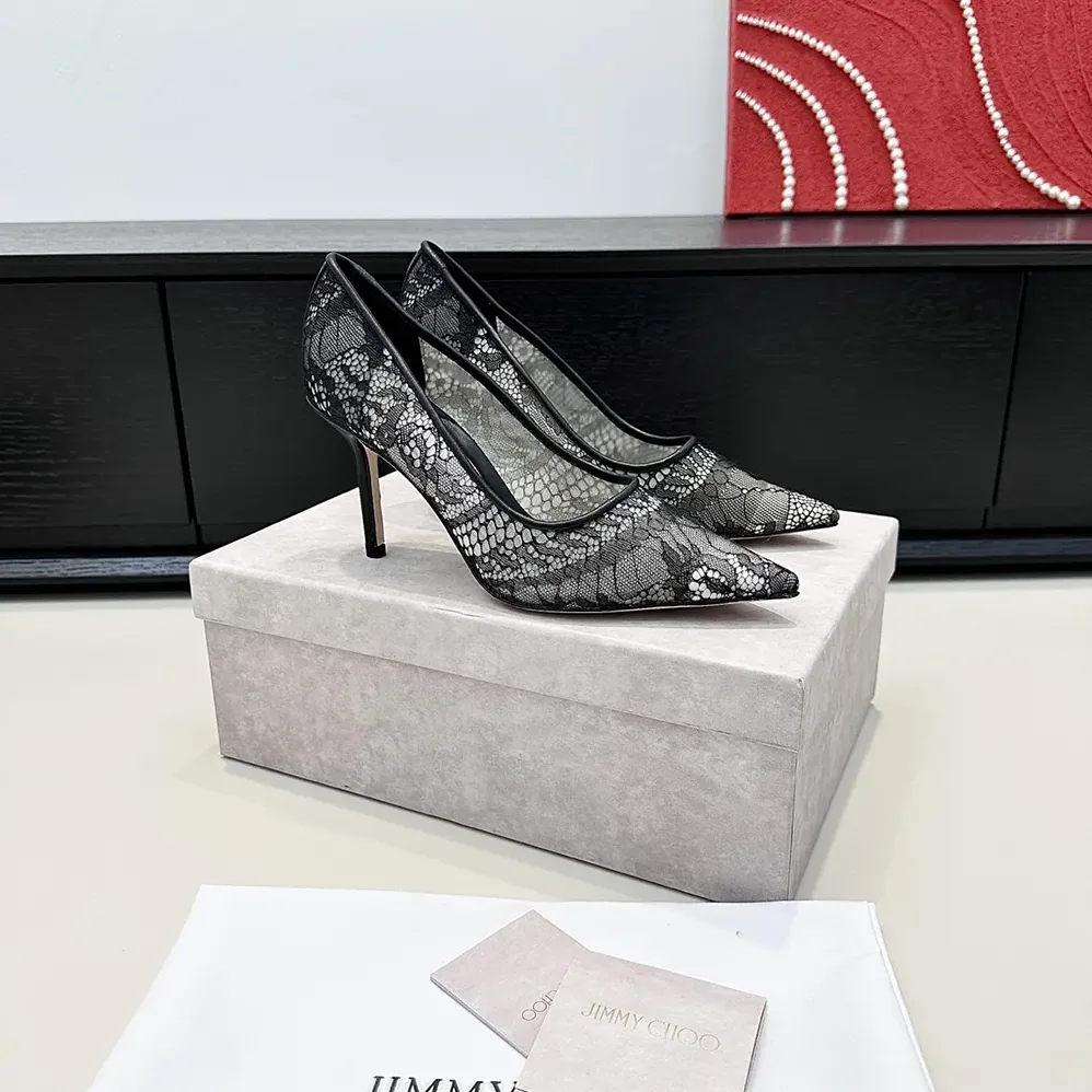 Jimmy Choo Romy 85 Black Jimmy Choo Lace Pumps for Women
