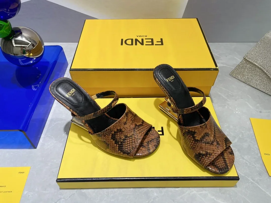 Fendi First Dark Brown Python High in Heeled Sandals Fendi First Dark Brown Python High in Heeled Sandals
