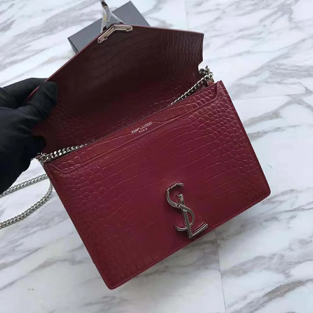 Saint Laurent YSL Cassandra Monogram Clasp Bag in Crocodile Embossed Shiny Leather for Women Saint Laurent YSL Cassandra Monogram Clasp Bag in Crocodile Embossed Shiny Leather for Women