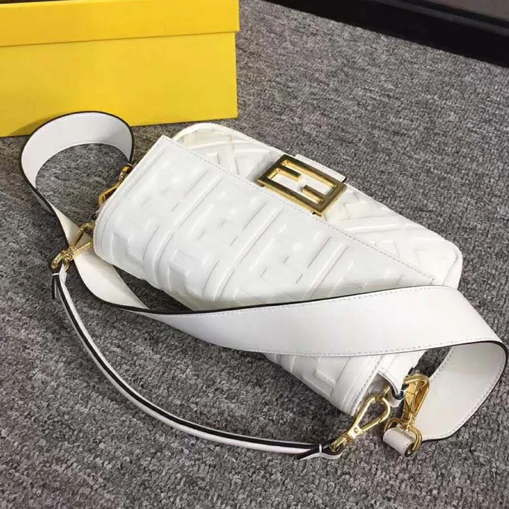 Fendi Iconic Baguette Leather Bag in Medium Size for Women in White