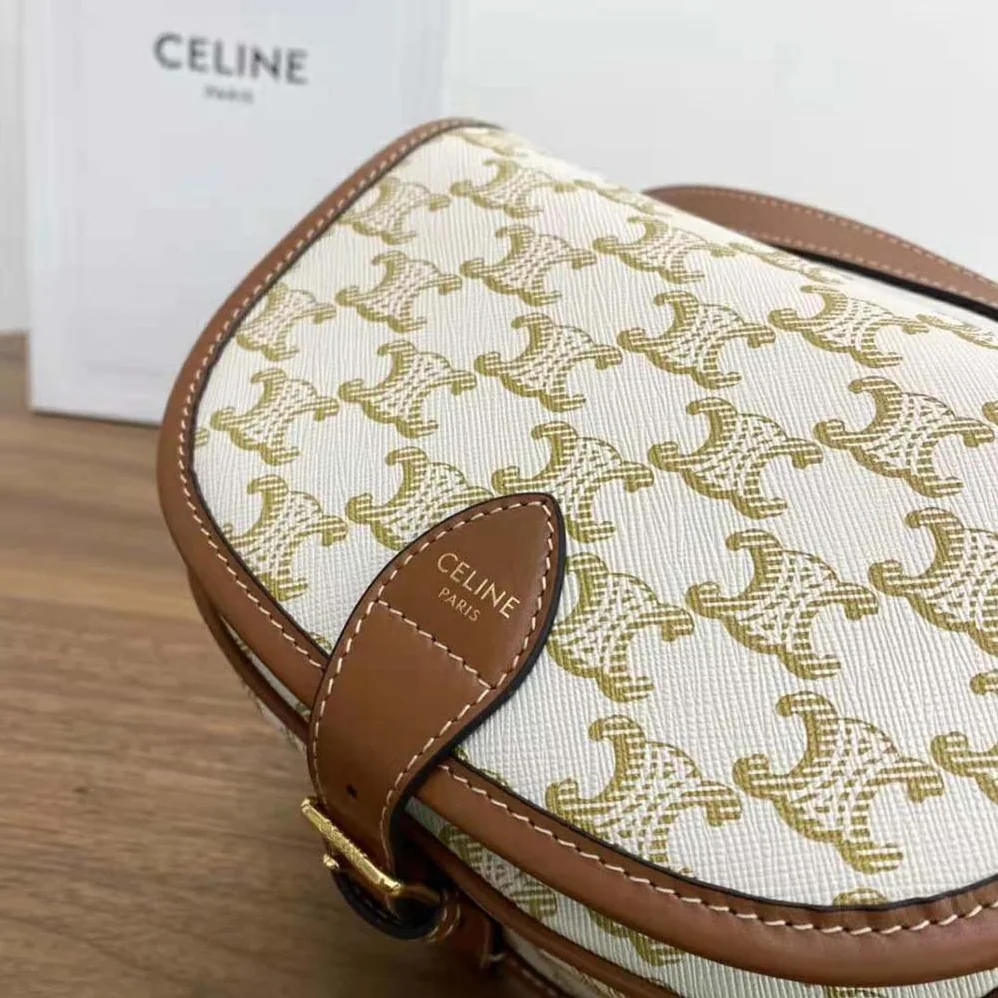 Celine Medium Folco Bag in Triomphe Canvas and Calfskin for Women