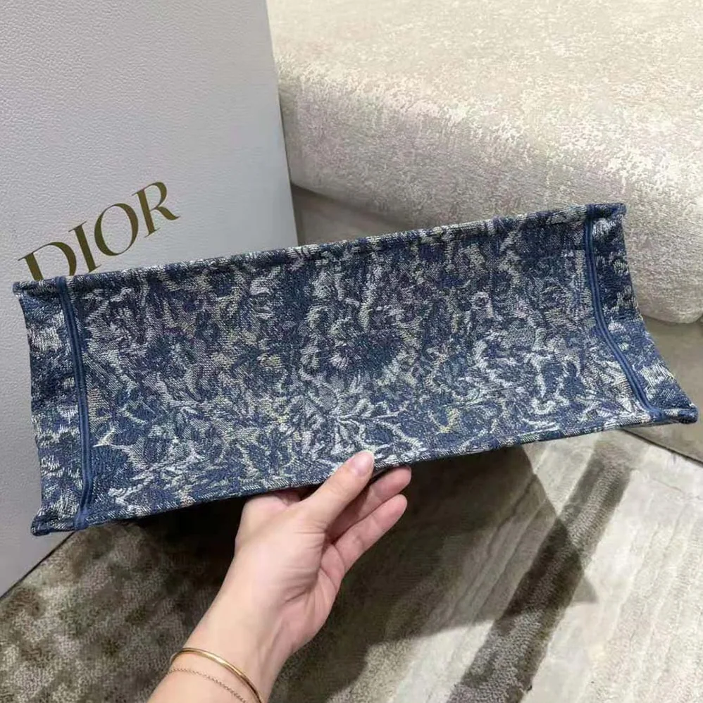 Dior Large Dior Book Tote Blue Dior Brocart Embroidery with Denim Effect for Women