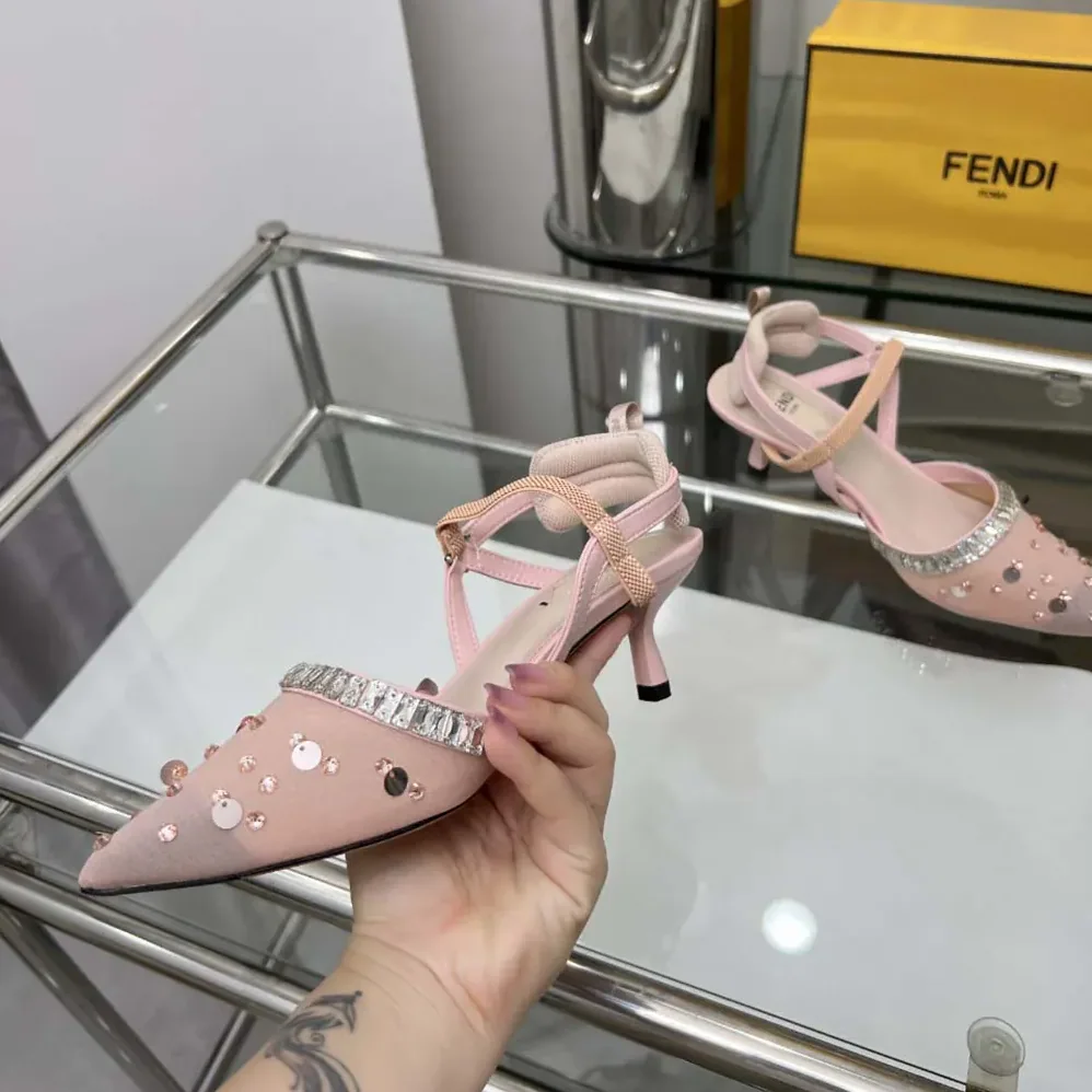 Fendi Colibrì Pink Mesh and Crystals High for Women in heeled Slingbacks