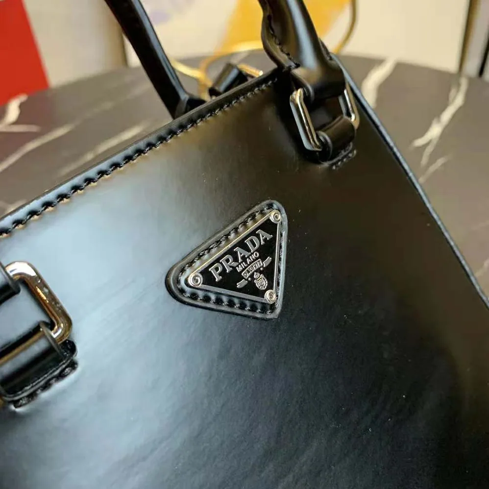 Prada Small Brushed Leather Tote for Women in Black