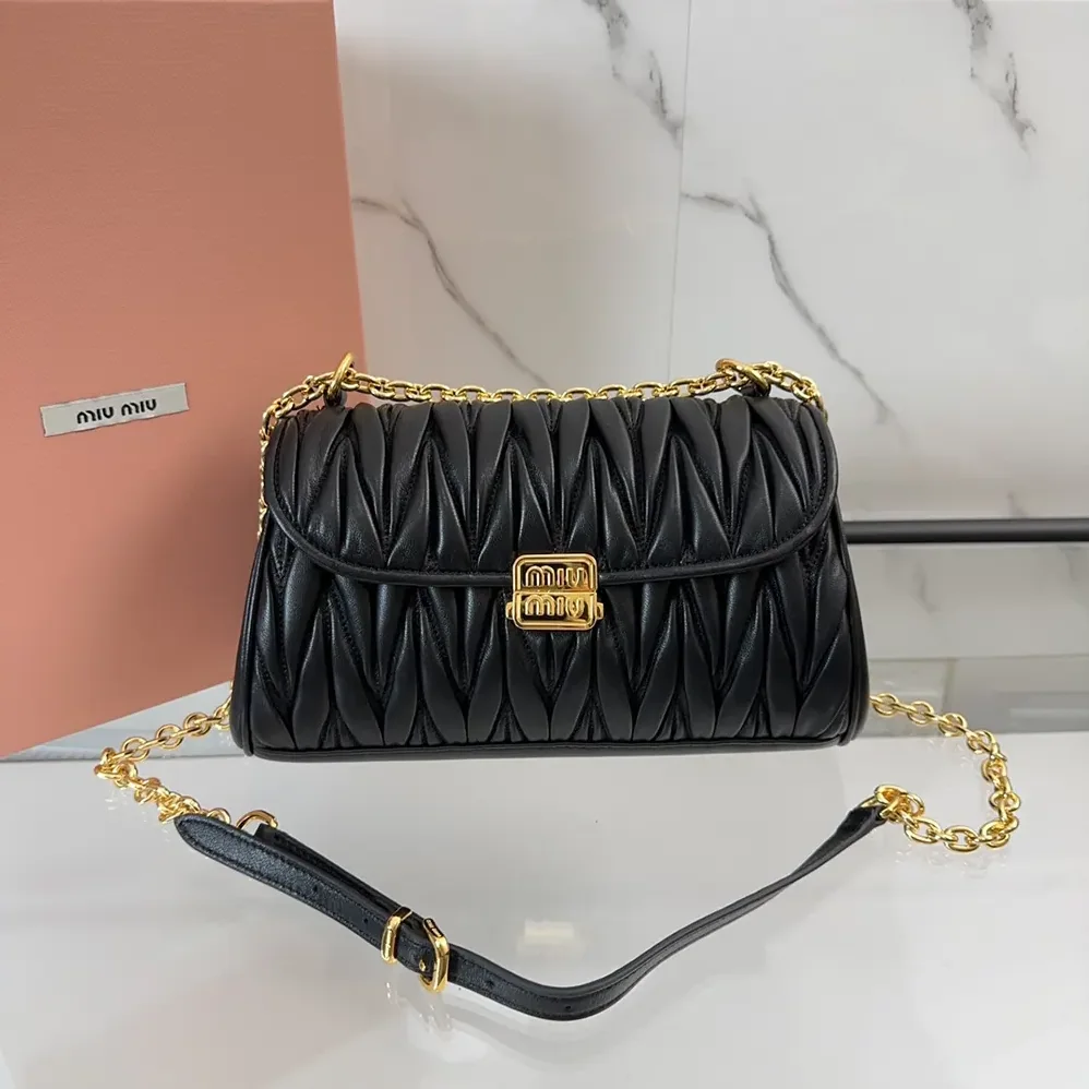 Miu Miu Matelassé Nappa Leather Shoulder Bag for Women in Black Miu Miu Matelassé Nappa Leather Shoulder Bag for Women in Black