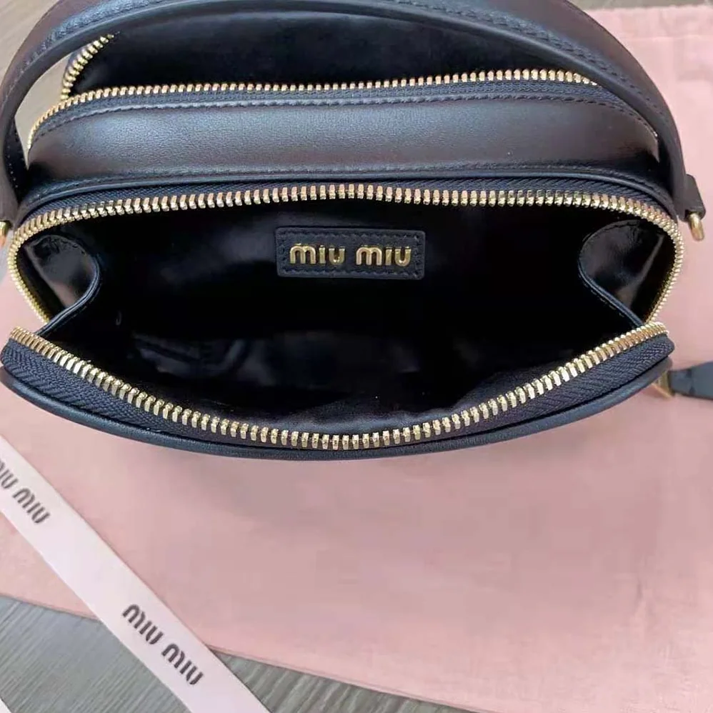 Miu Miu Arcadie Leather Bag with Metal Lettering Logo for Women in Black
