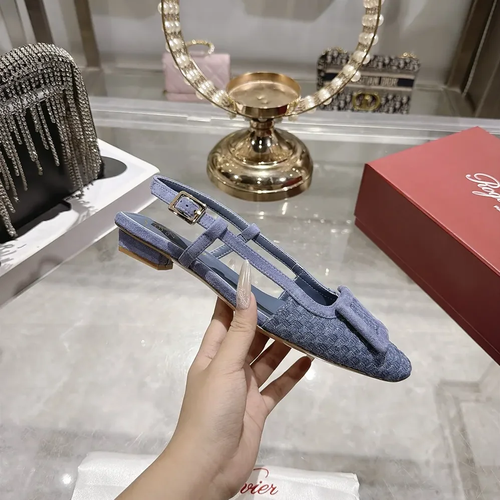 Roger Vivier Gommettine Slingback Ballerinas In Jacquard Denim for Women Roger Vivier Gommettine Slingback Ballerinas In Jacquard Denim for Women