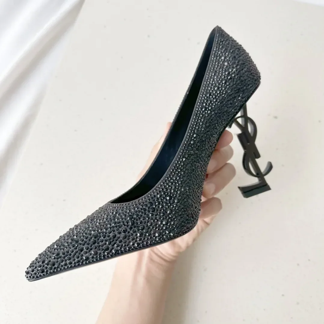 Saint Laurent Opyum Pumps In Rhinestones Black