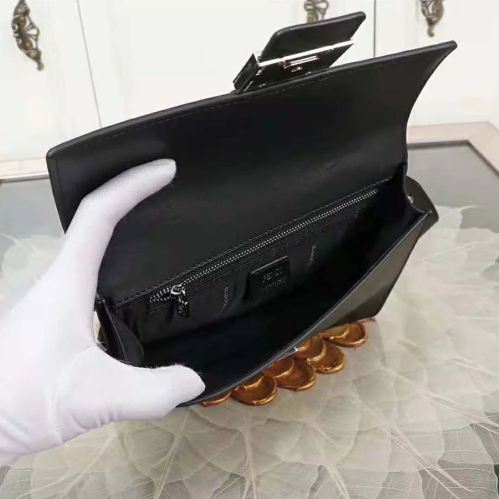Fendi Flat Baguette Leather Bag for Men in Black