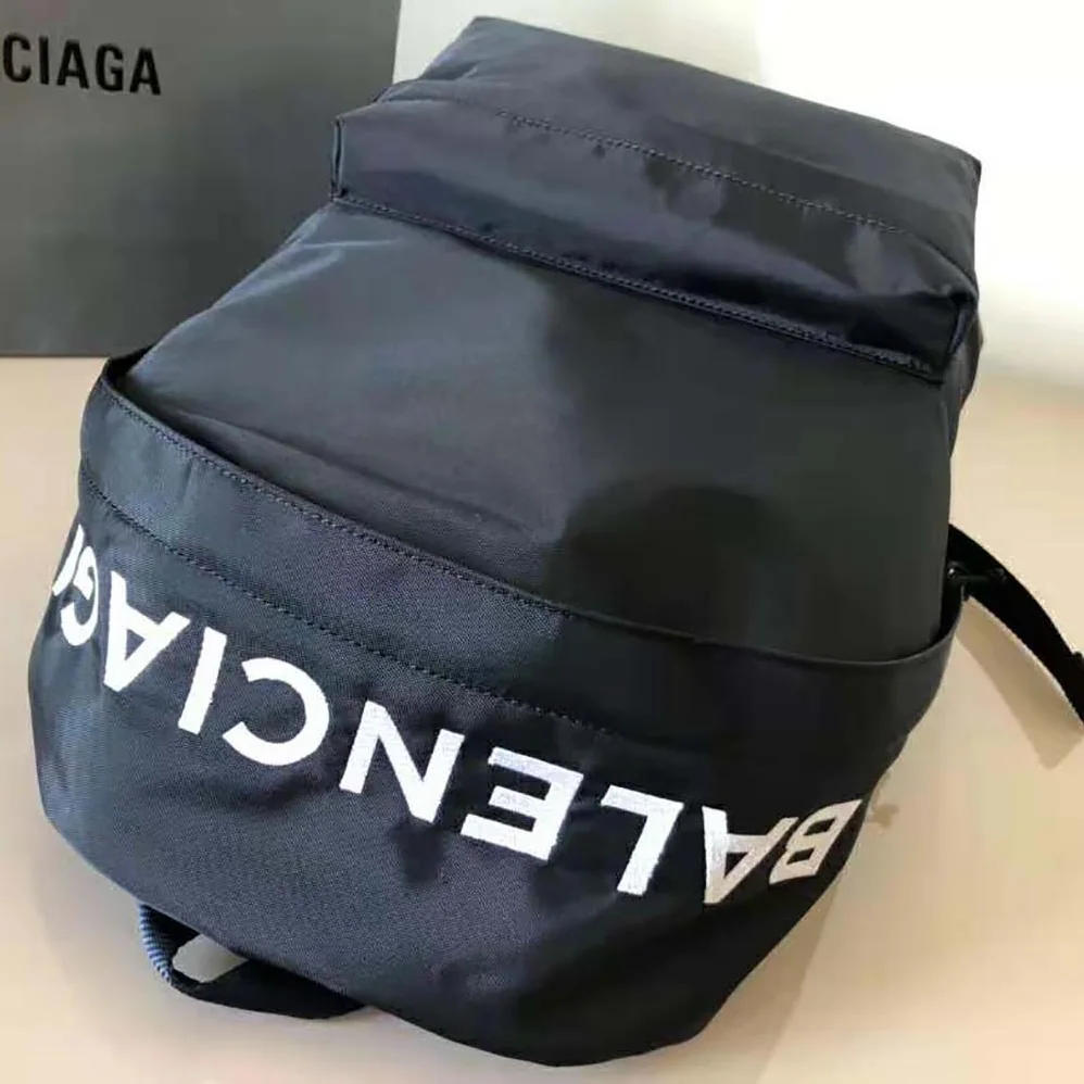 Balenciaga Wheel Backpack in Black Rrecycled Sport Nylon and White Logo Embroidered for Men