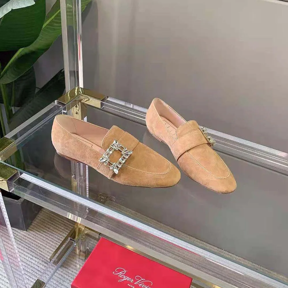 Roger Vivier Mini Broche Vivier Buckle Loafers in Suede for Women Roger Vivier Mini Broche Vivier Buckle Loafers in Suede for Women