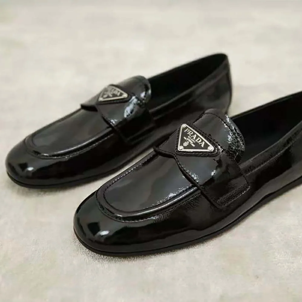 Prada Patent Leather Loafers in 5mm Heel for Women in Black Prada Patent Leather Loafers in 5mm Heel for Women in Black