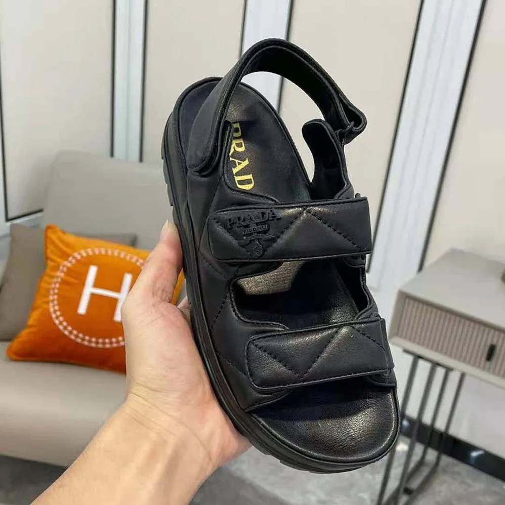 Prada Padded Nappa Leather Sandals for Women in Black Prada Padded Nappa Leather Sandals for Women in Black