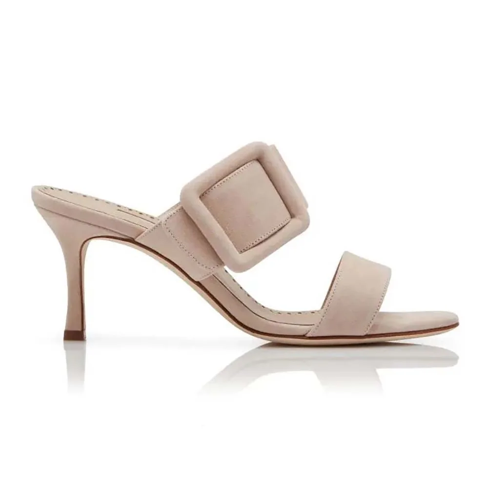 Manolo Blahnik Light Beige Suede Open Toe Mules for Women
