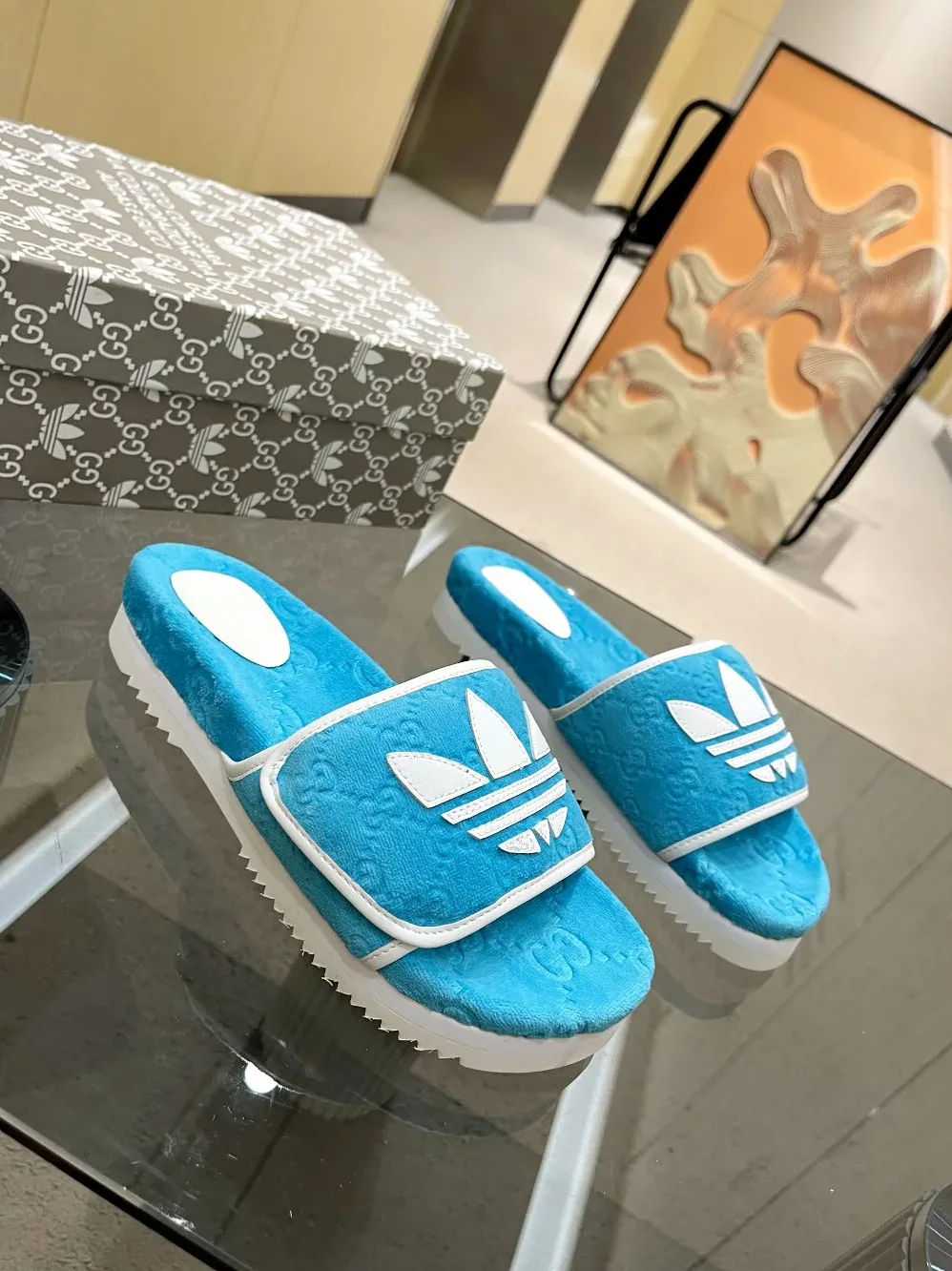 Gucci x Adidas GG Platform Sandal Light Blue for Women