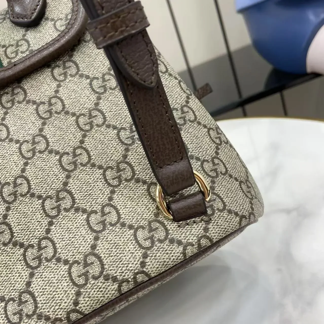 Gucci Ophidia Mini Backpack / Beige/ Dark Brown Gold Hardware