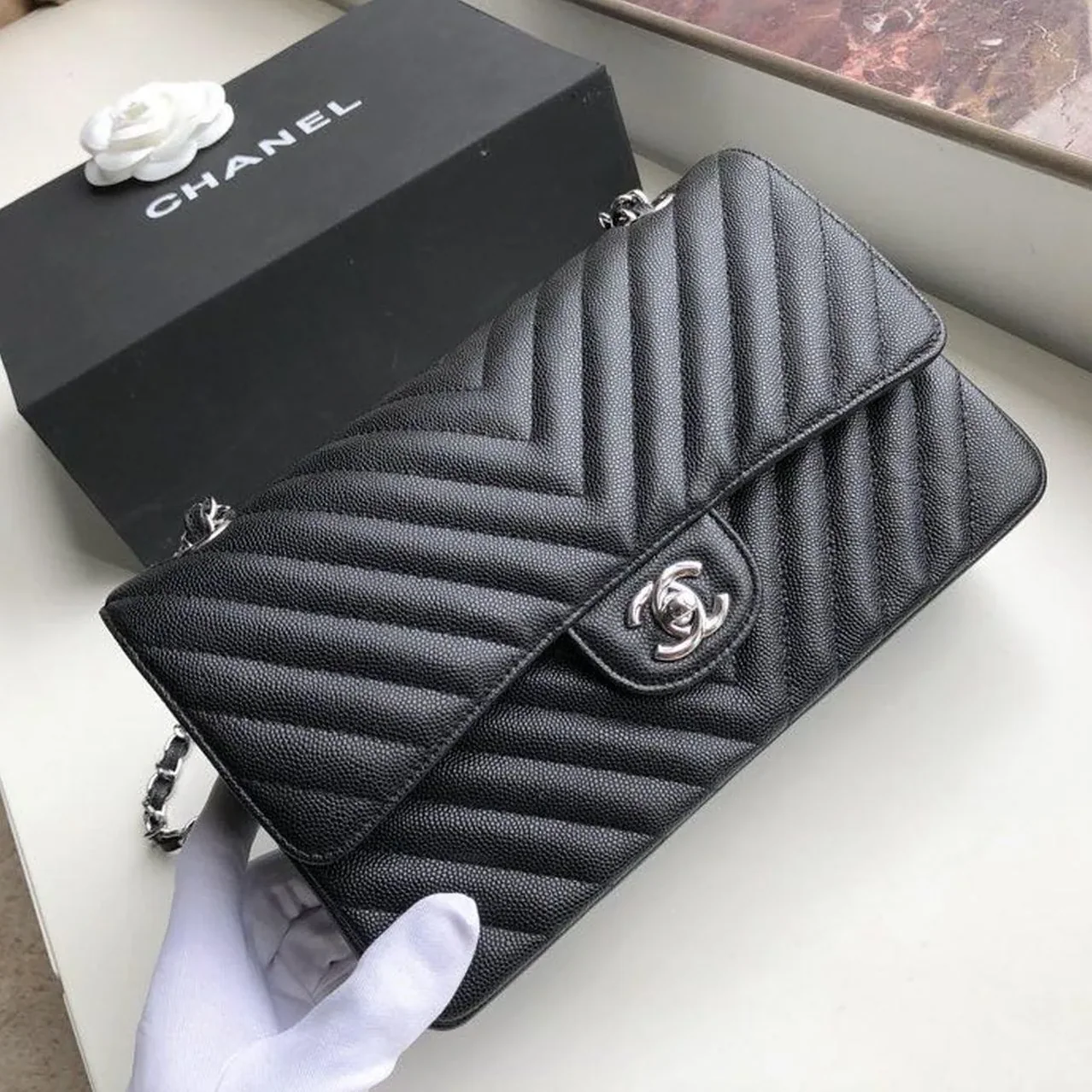 Chanel Chevron Classic Medium Crossbody Bag in Black Silver Hardware Chanel Chevron Classic Medium Crossbody Bag in Black Silver Hardware