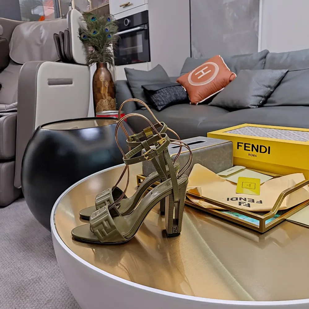 Fendi Delfina Green FF Nappa Leather High for Women in heeled Sandals