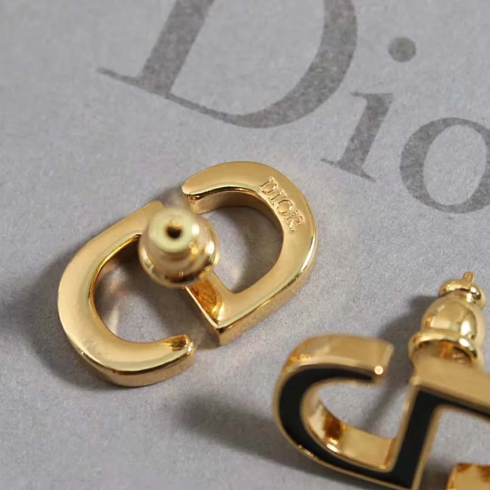 Dior Petit CD Stud Earrings Gold-Finish Metal and Black Lacquer for Women Dior Petit CD Stud Earrings Gold-Finish Metal and Black Lacquer for Women