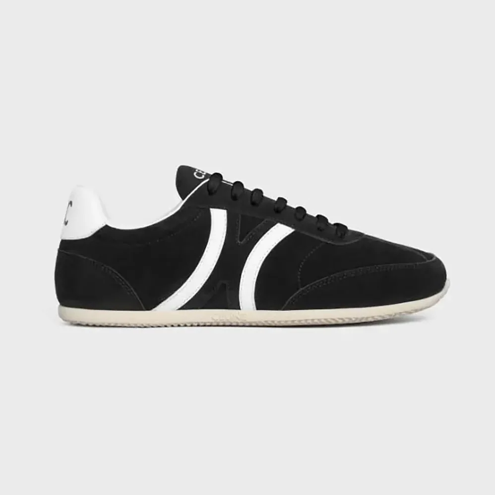 Celine Jogger Low Lace up Sneaker with Triomphe in Suede Calfskin for Unisex in Black