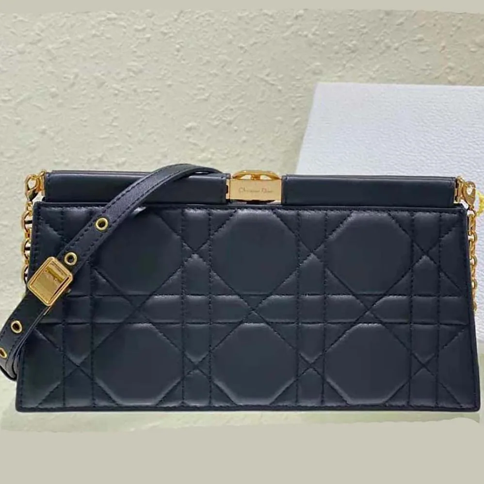 Dior Dior Caro Colle Noire Clutch with Chain Black Cannage Lambskin for Women