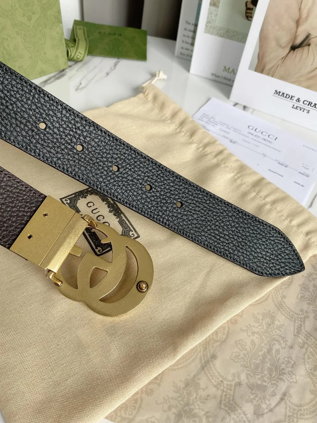 Gucci Reversible Belt With Double G Buckle Black/Light Brown, GG for Women Gucci Reversible Belt With Double G Buckle Black/Light Brown, GG for Women