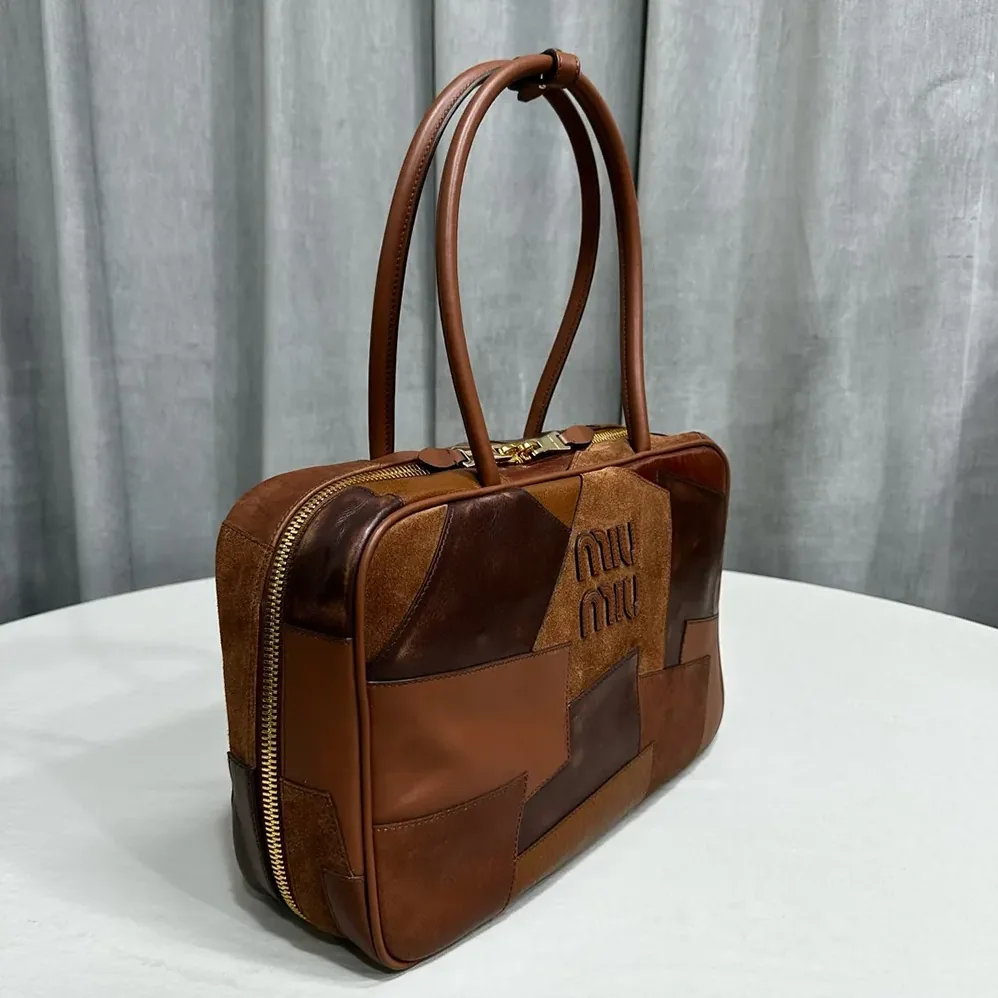 Miu Miu Leather Patchwork Beau Bag for Women in Brown Miu Miu Leather Patchwork Beau Bag for Women in Brown