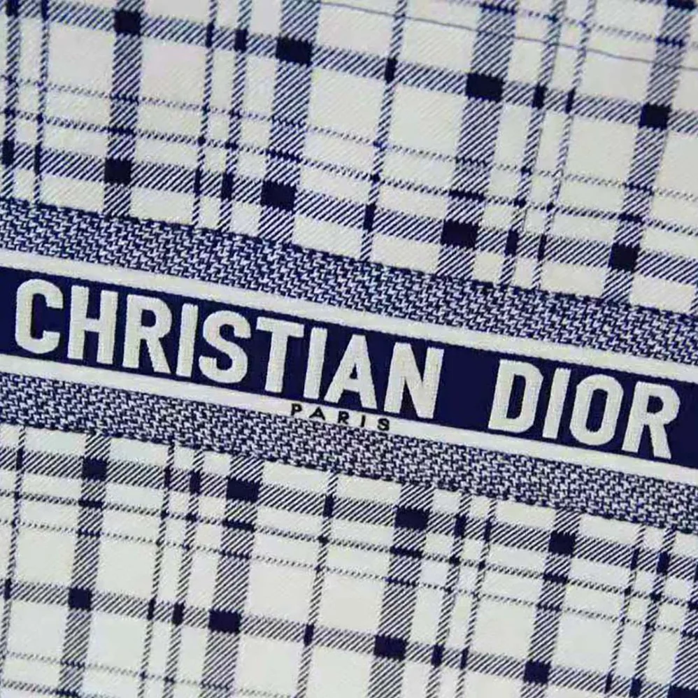 Dior Book Tote Blue Check'n'Dior Embroidery for Women