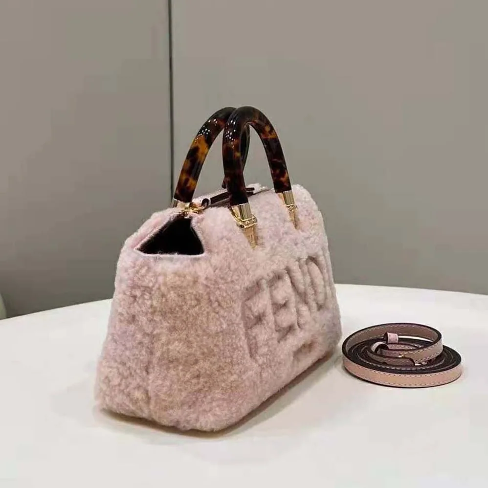 Fendi By The Way Mini Light Pink Sheepskin Small Boston Bag for Women