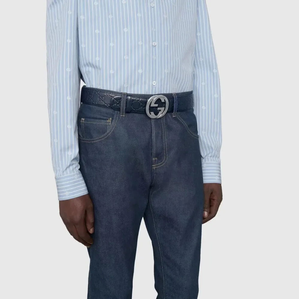 Signature Leather Belt Navy Blue