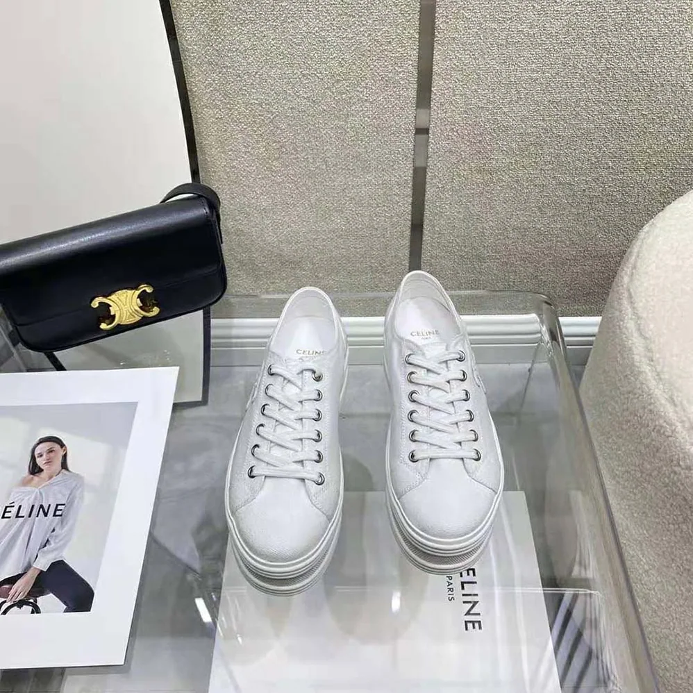 Celine Jane Low Lace-up Sneaker in Canvas and Calfskin for Women Celine Jane Low Lace-up Sneaker in Canvas and Calfskin for Women