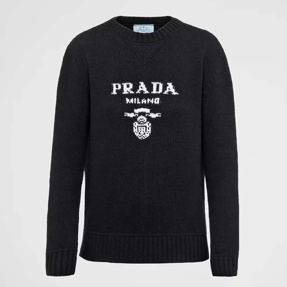 Prada Cashmere and Wool Prada Logo Crew-neck Sweater for Men in Black Prada Cashmere and Wool Prada Logo Crew-neck Sweater for Men in Black