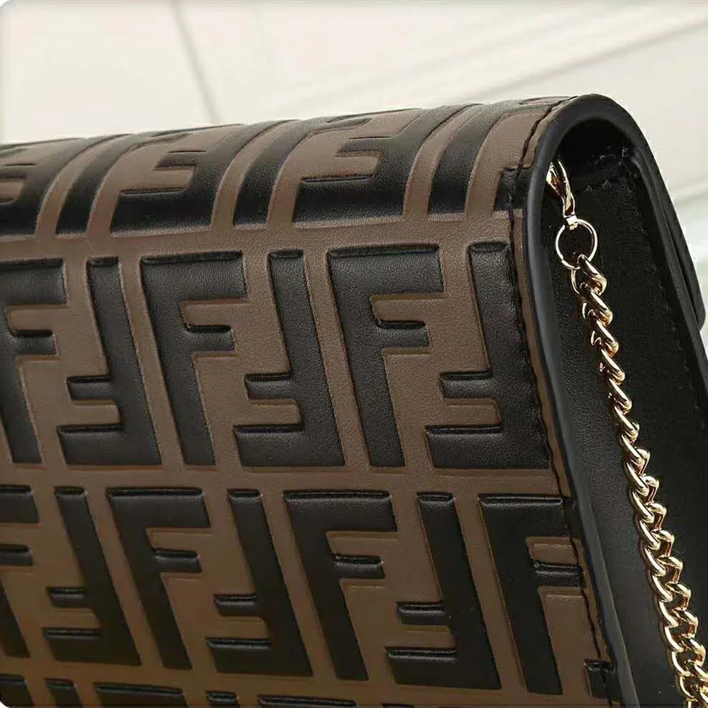 Fendi Wallet on Chain Leather Mini Bag for Women in Black