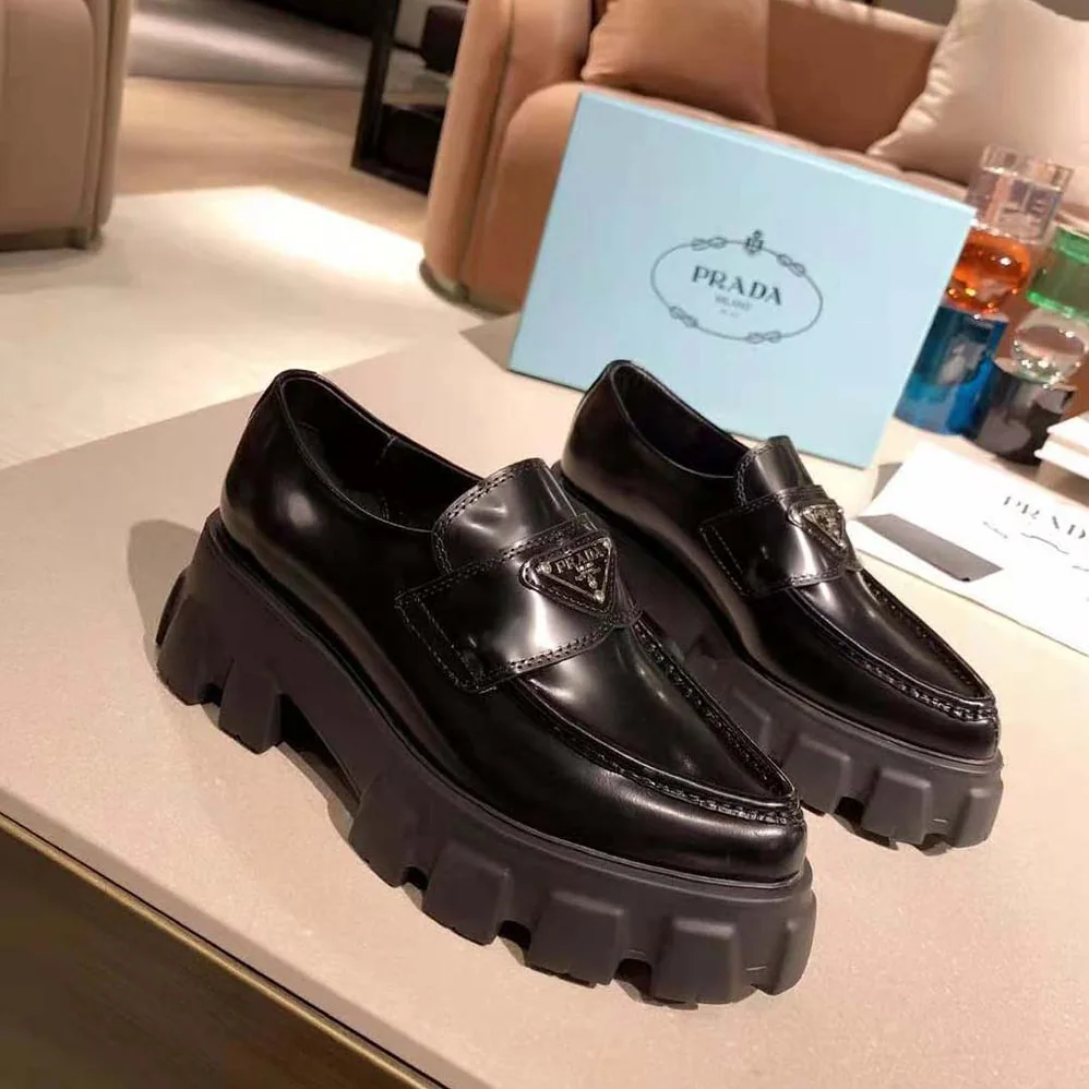 Prada Monolith Pointy Brushed Leather Loafer for Women Prada Monolith Pointy Brushed Leather Loafer for Women