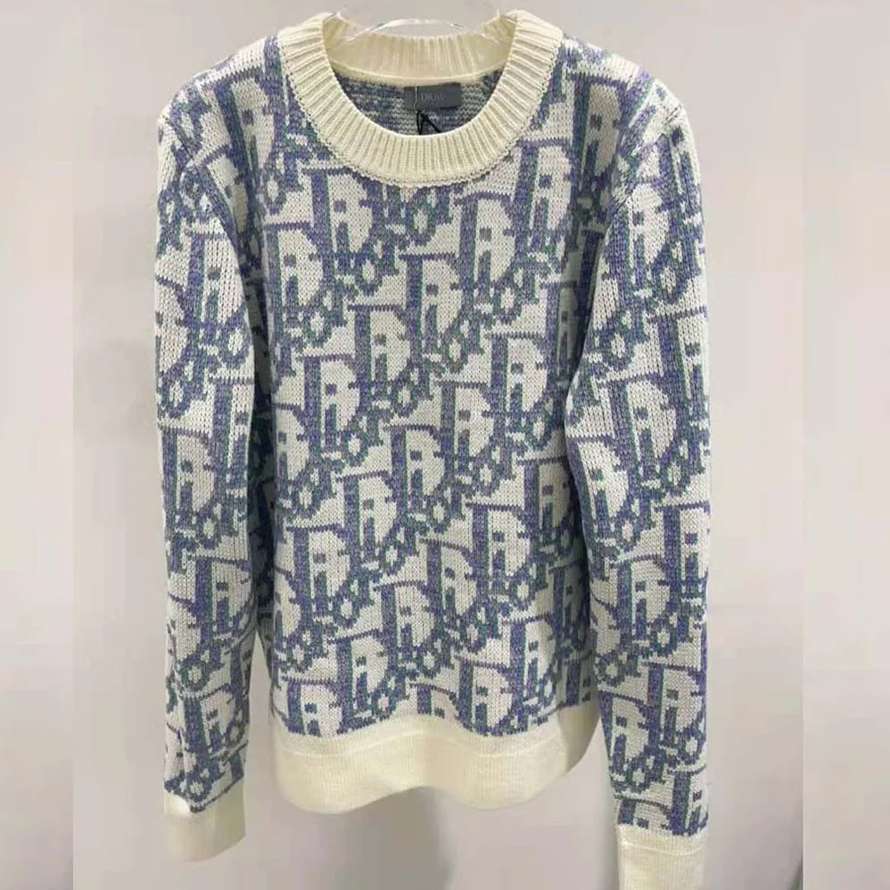 Dior Oblique Sweater White Mauve and Sea Green Wool Jacquard for Men