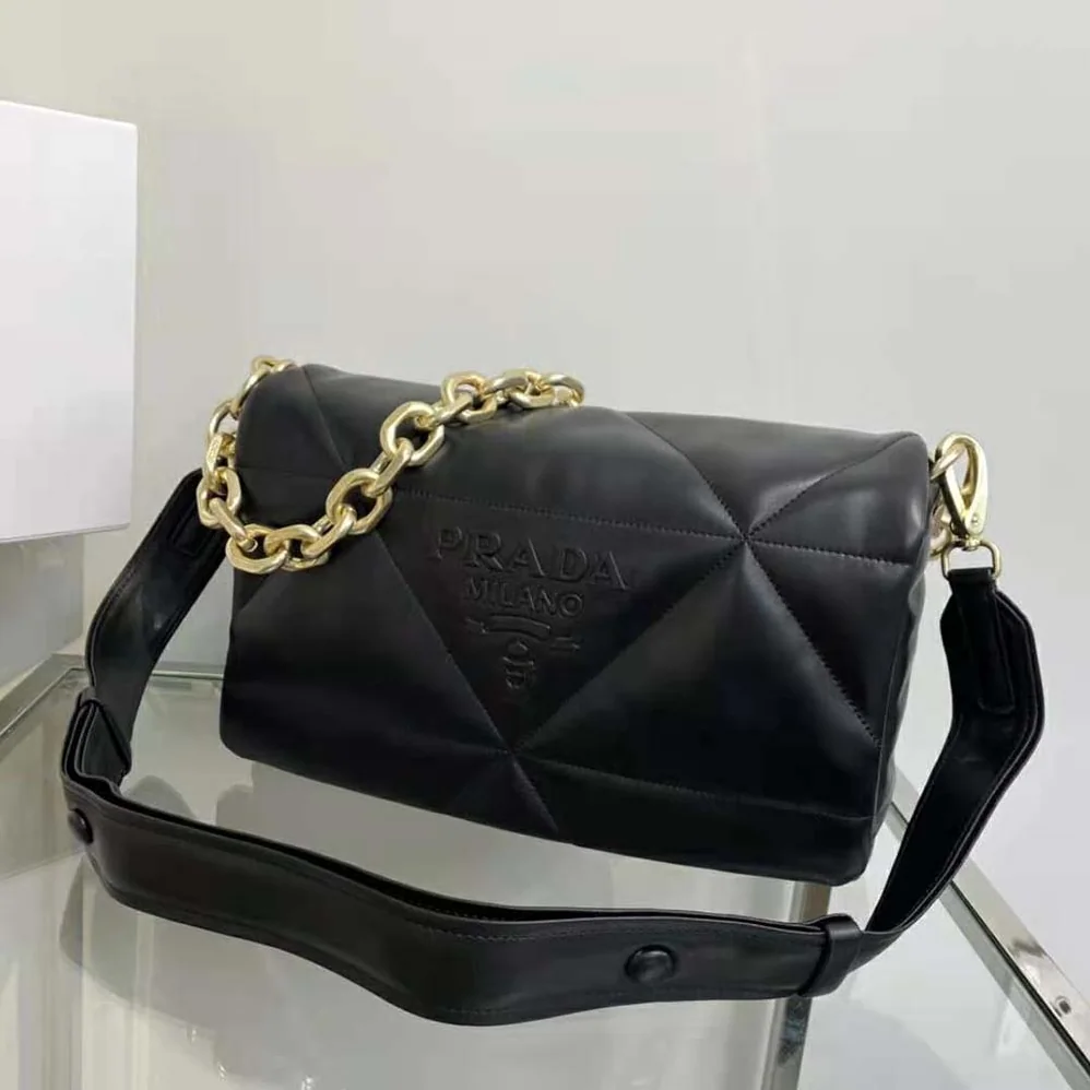 Prada Padded Nappa Leather Shoulder Bag for Women in Black